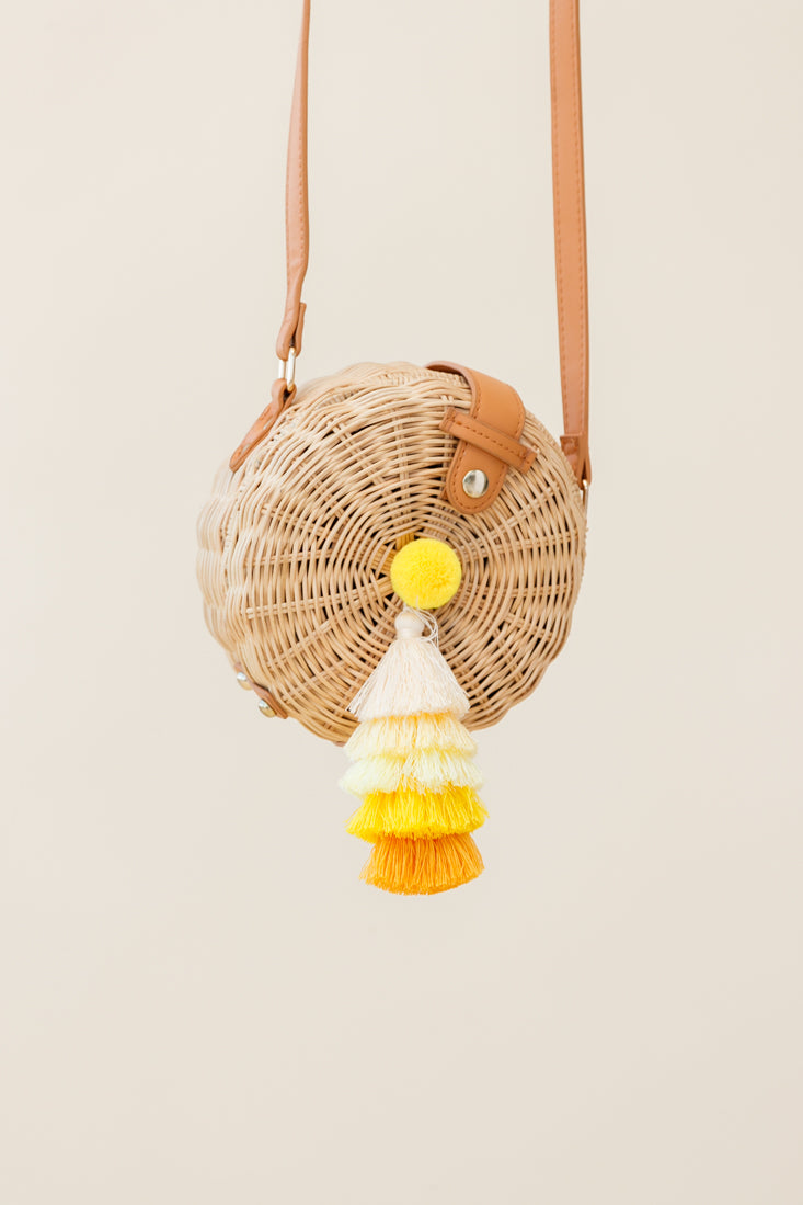 Tulum Woven Circle Tassel Trim Bag Yellow by Selfie Leslie