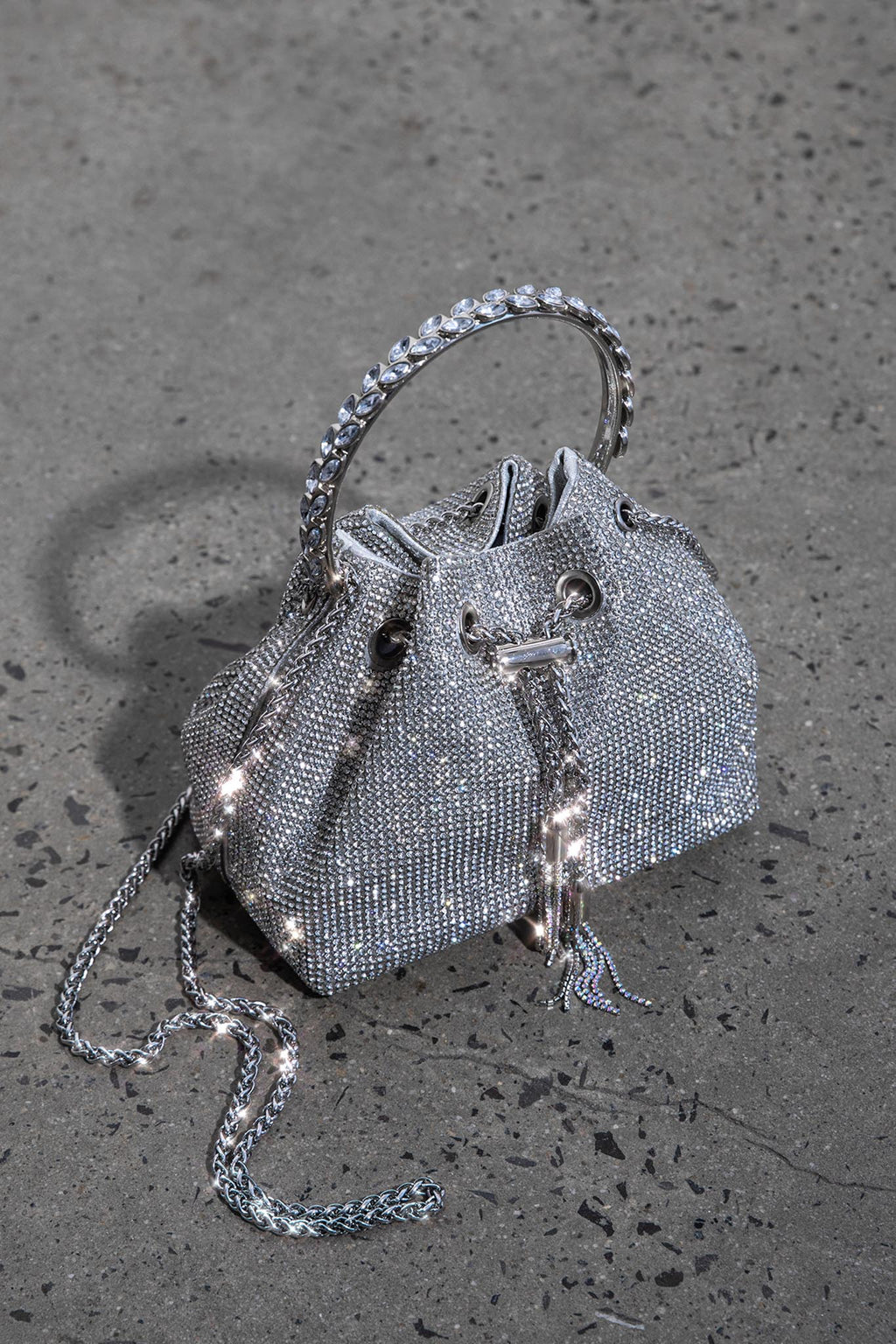 Hannah Diamante Bucket Bag Silver by Selfie Leslie