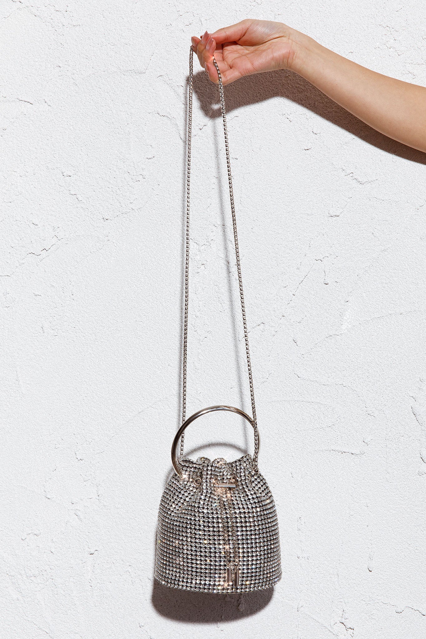 Fifth Avenue Diamante Bucket Bag Silver by Selfie Leslie