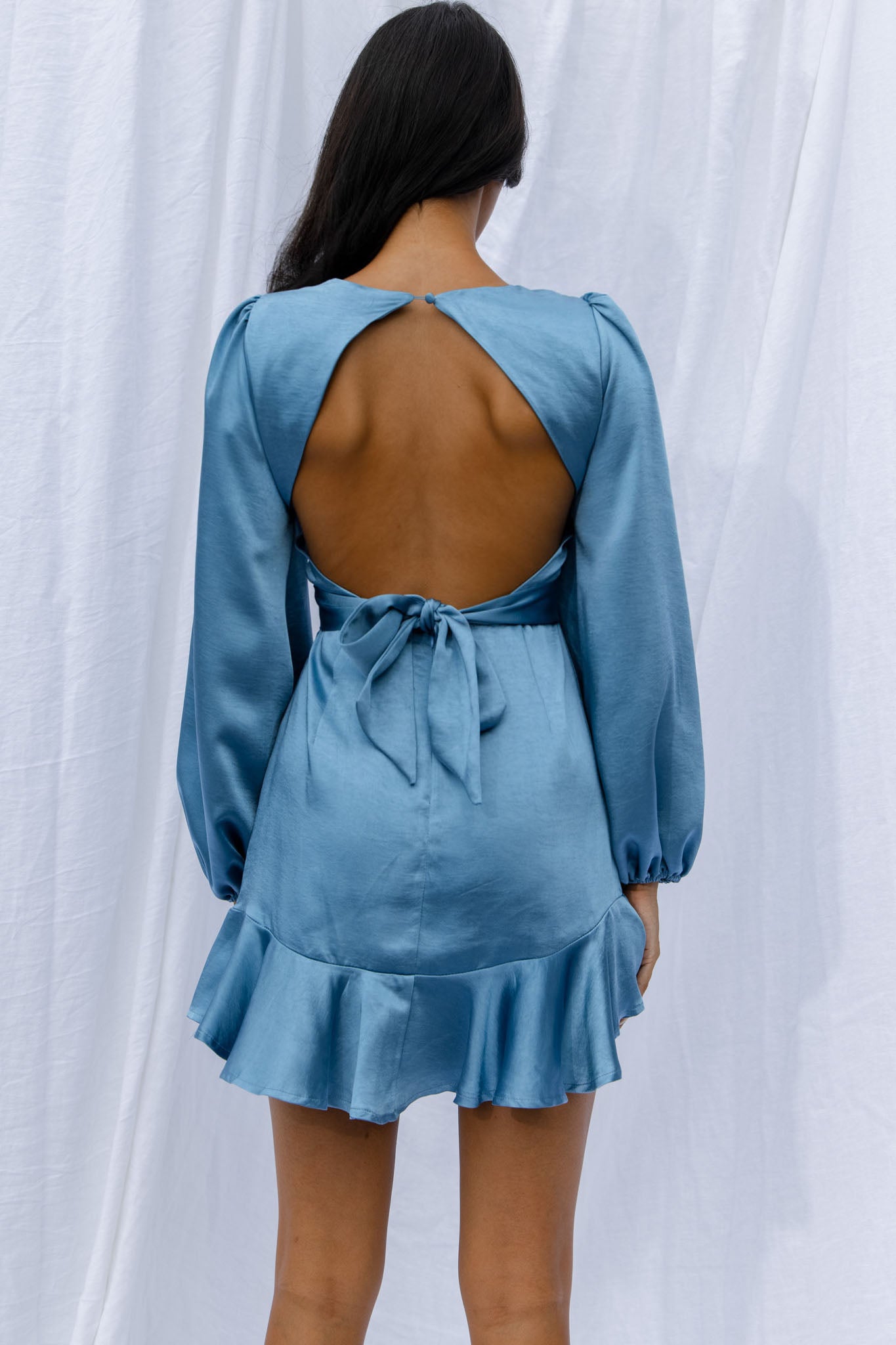 Playa Vista Long Sleeve Frill Hem Dress Blue by Selfie Leslie