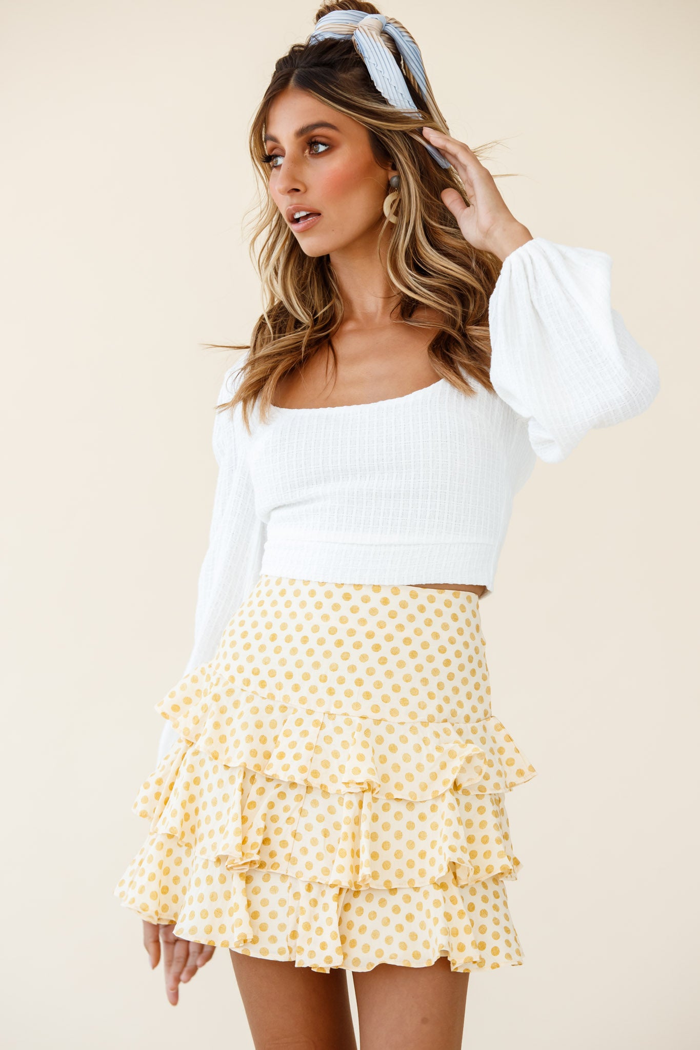 Let Them Eat Cake Triple Ruffle Skirt Polka Dot Yellow by Selfie Leslie
