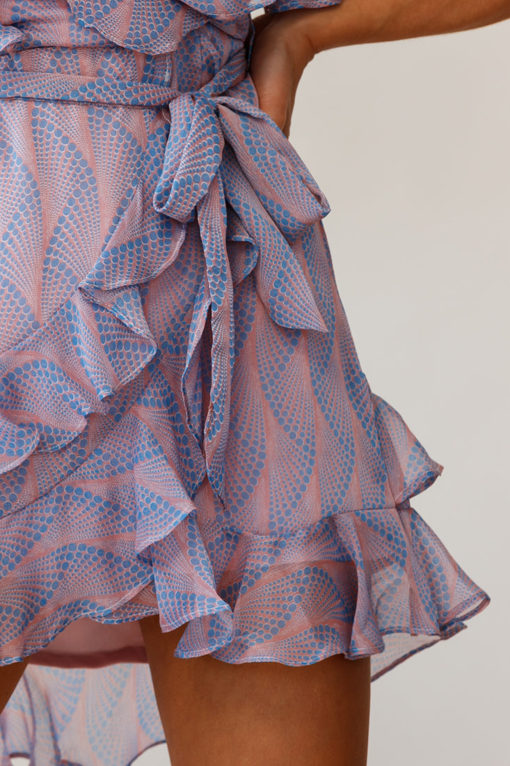 Sweet Talk Short Sleeve Ruffle Detail Dress Dot Pattern Rose/Blue by Selfie Leslie