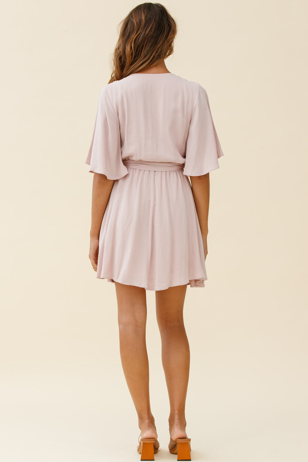 Angela Lace-Trimmed Bust Angel Sleeve Dress Mocha by Selfie Leslie