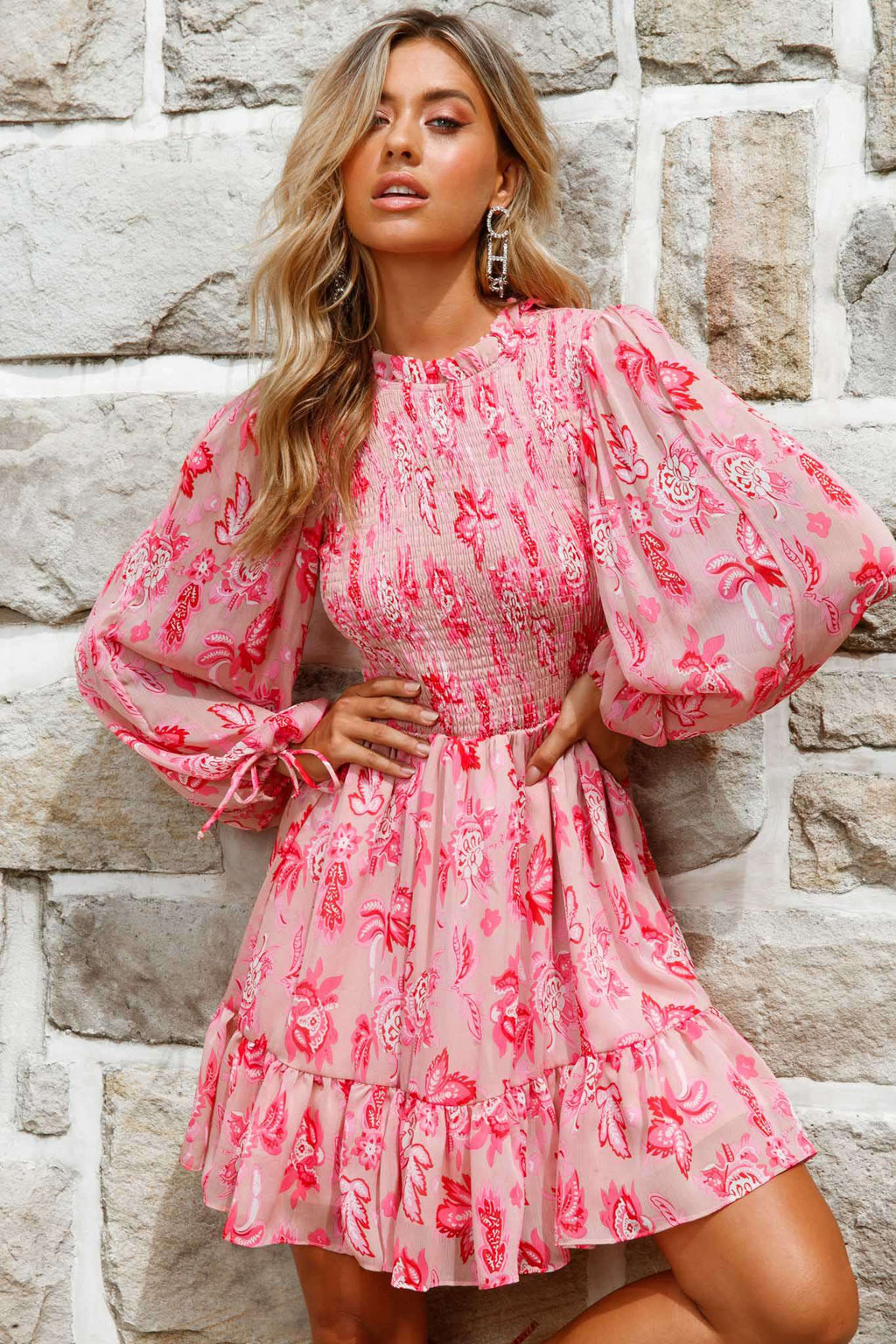 long balloon sleeve dress Satin Draped Balloon Sleeve Dress