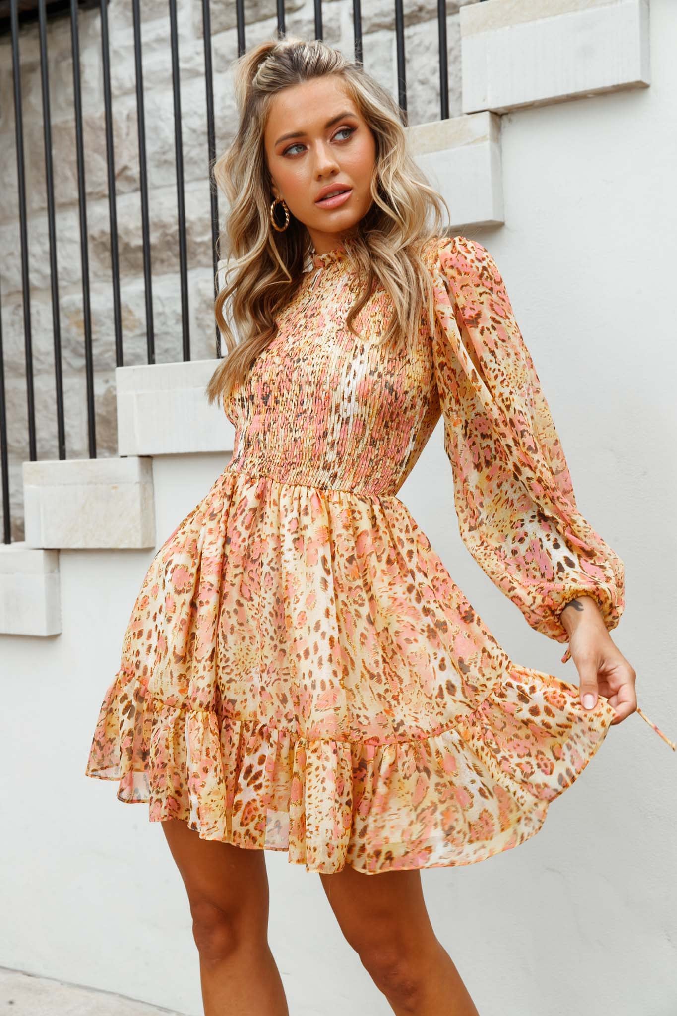 Marja Cami Strap Shirred Baby Doll Dress Rose