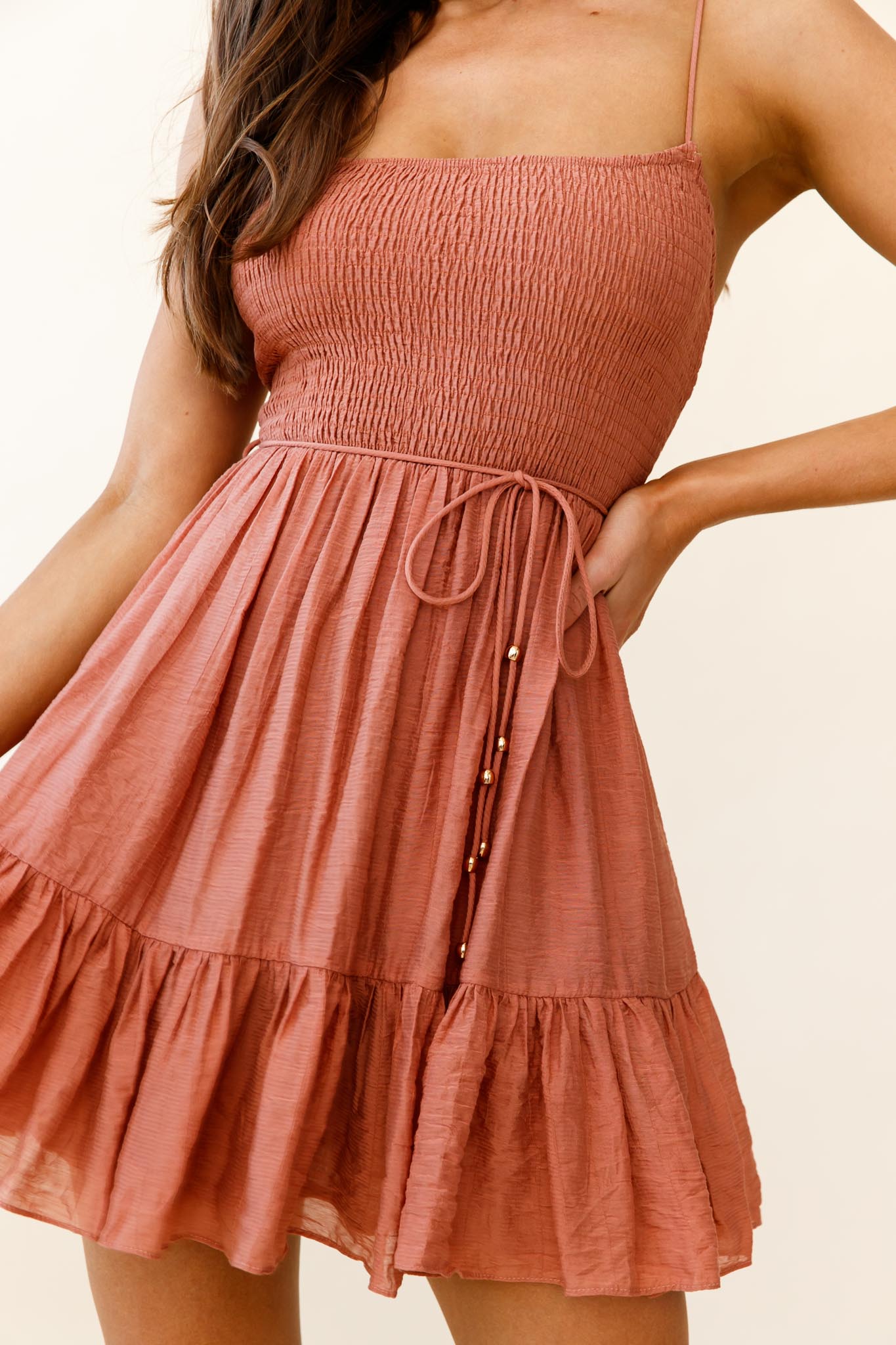 Marja Cami Strap Shirred Baby Doll Dress Rose by Selfie Leslie