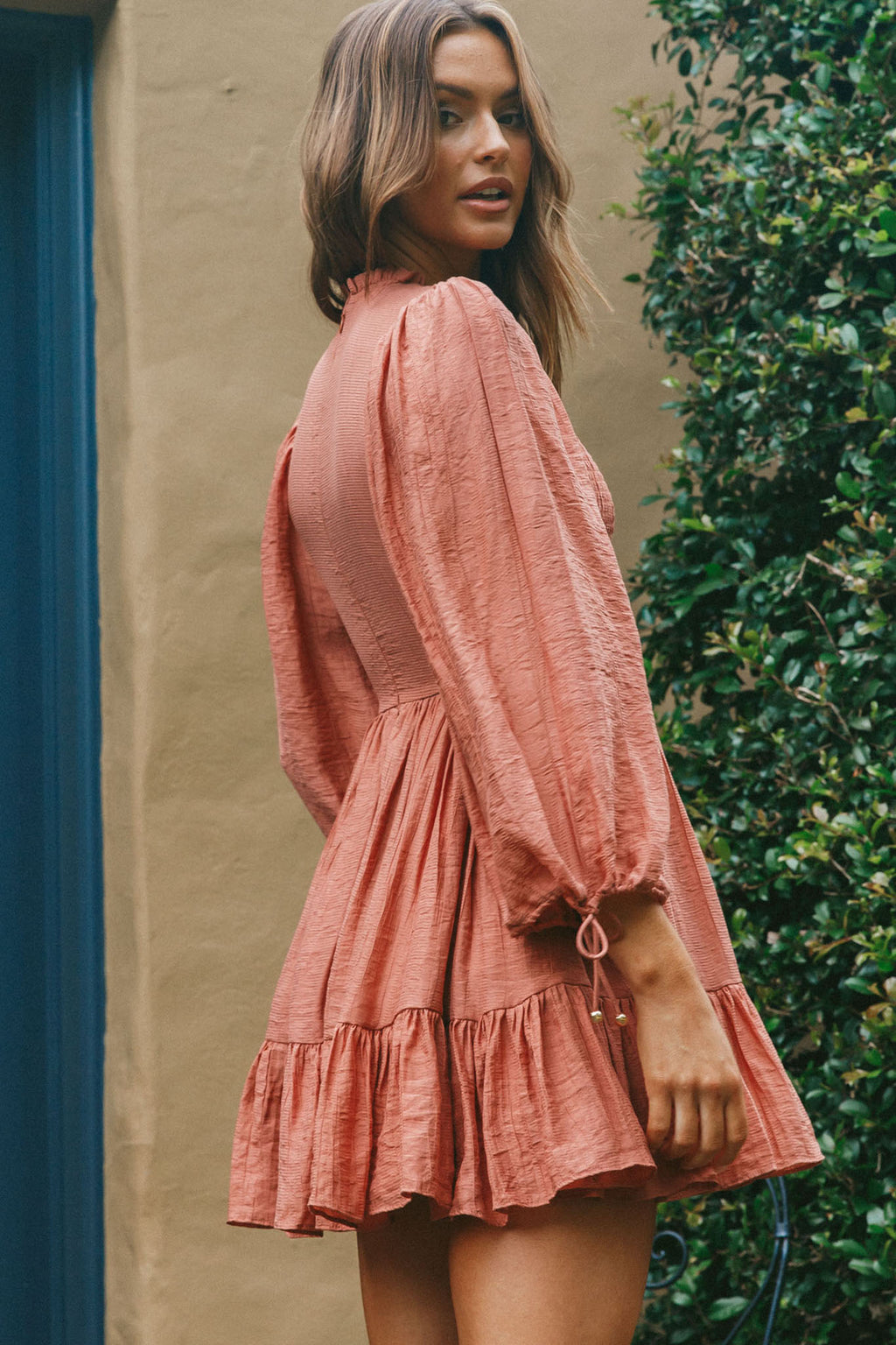 Secret Garden Long Sleeve Smocked Bodice Dress Rose by Selfie Leslie