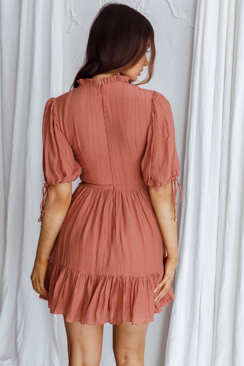 Secret Garden Puff Sleeve Smocked Bodice Dress Mocha by Selfie Leslie
