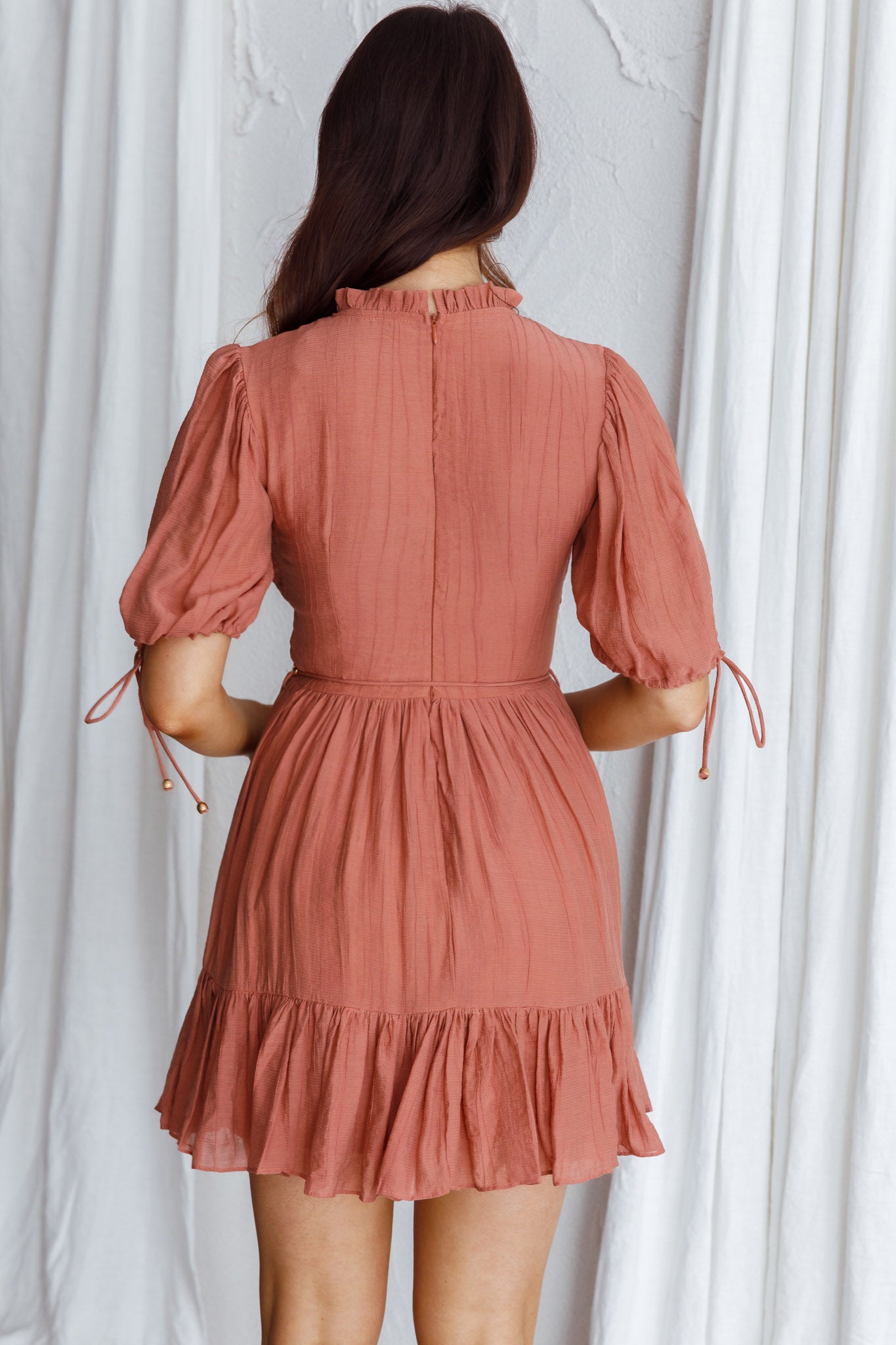 Secret Garden Puff Sleeve Smocked Bodice Dress Mocha by Selfie Leslie