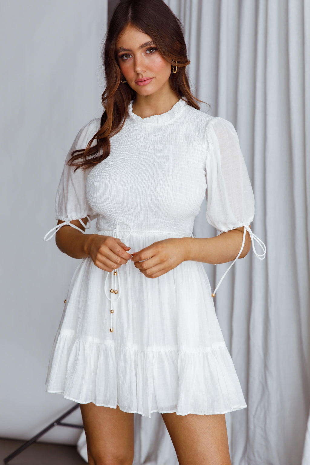 Secret Garden Puff Sleeve Smocked Bodice Dress White by Selfie Leslie