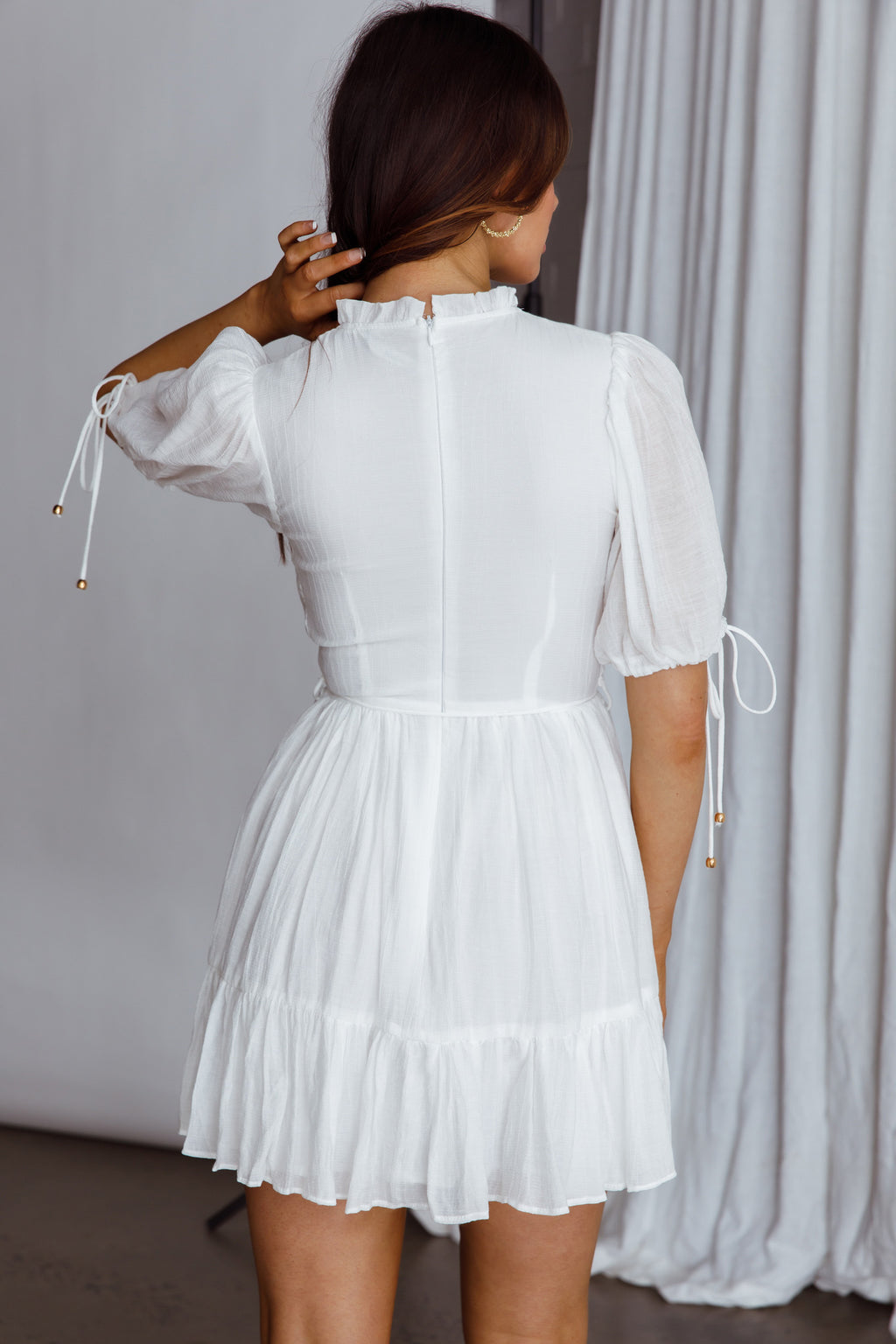 Secret Garden Puff Sleeve Smocked Bodice Dress White by Selfie Leslie