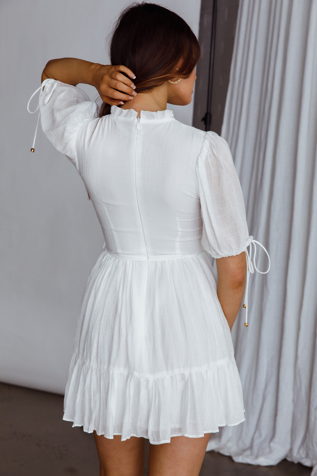 Secret Garden Puff Sleeve Smocked Bodice Dress White by Selfie Leslie