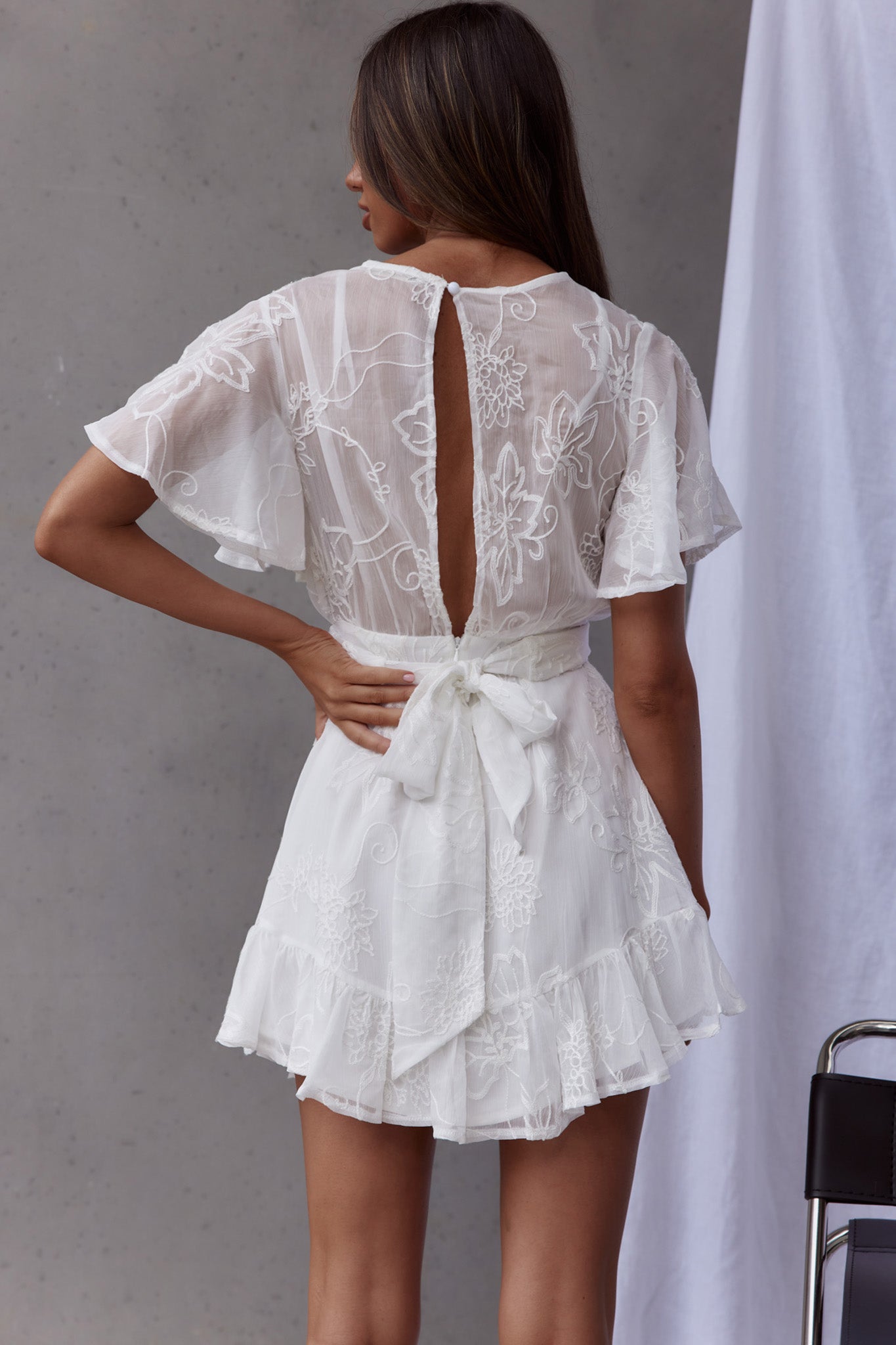 Unconditional Wrap Bust Dress Embroidered White by Selfie Leslie