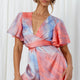 Unconditional Plunging Wrap Style Romper Marbled Tie Dye Red/Purple