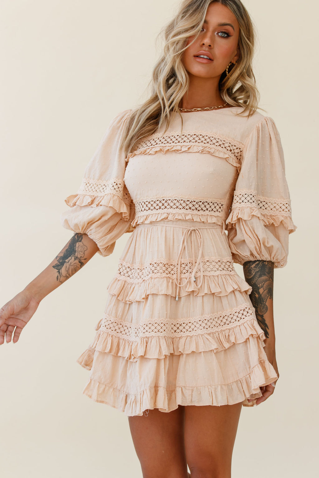 Dream About It Puff Sleeve Frill Dress Nude by Selfie Leslie