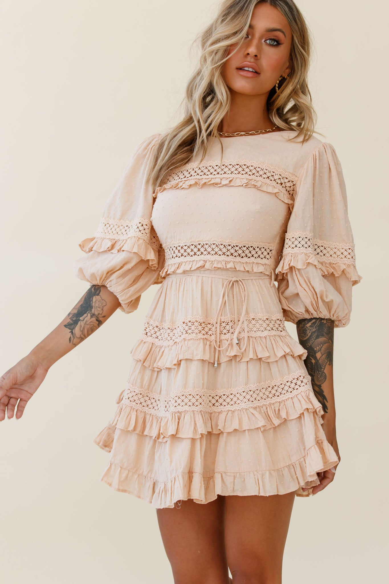Dream About It Puff Sleeve Frill Dress Nude by Selfie Leslie