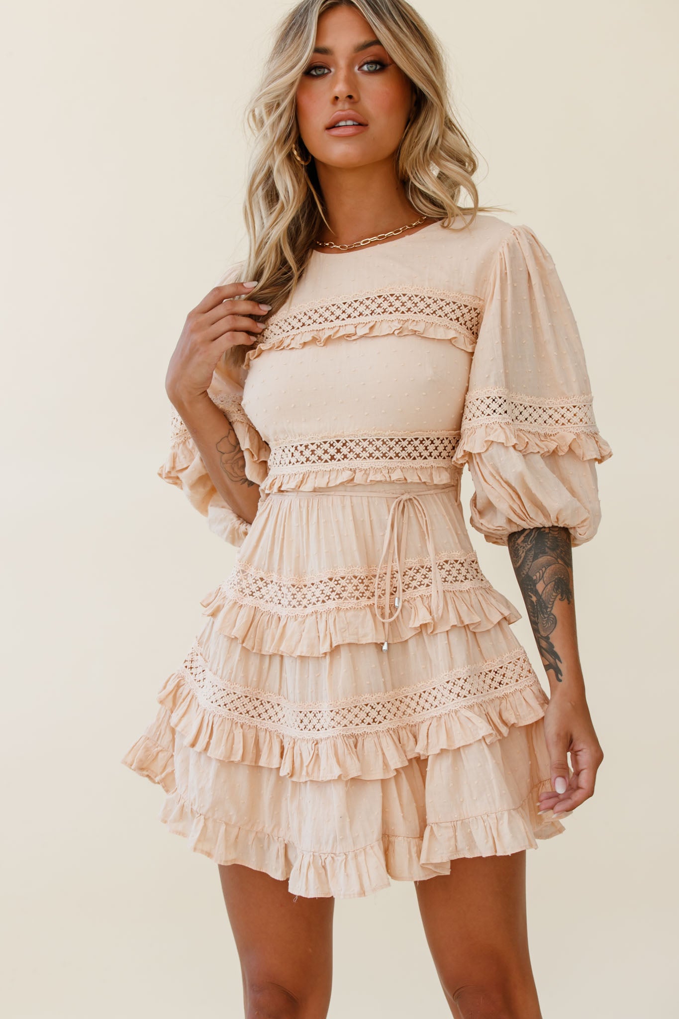 Dream About It Puff Sleeve Frill Dress Nude by Selfie Leslie