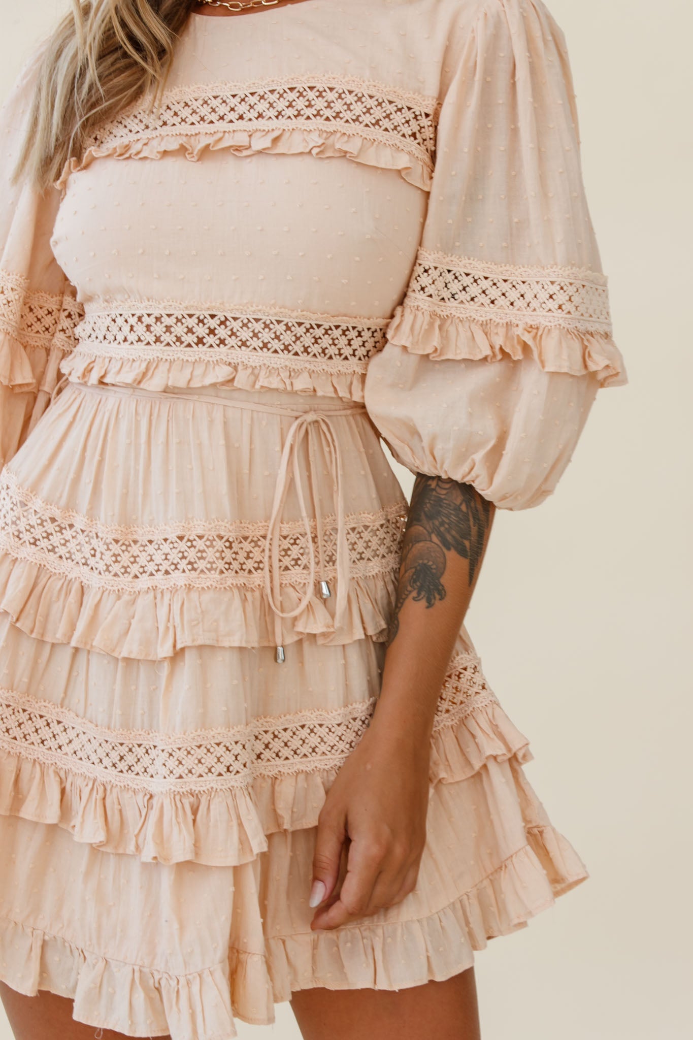 Dream About It Puff Sleeve Frill Dress Nude by Selfie Leslie