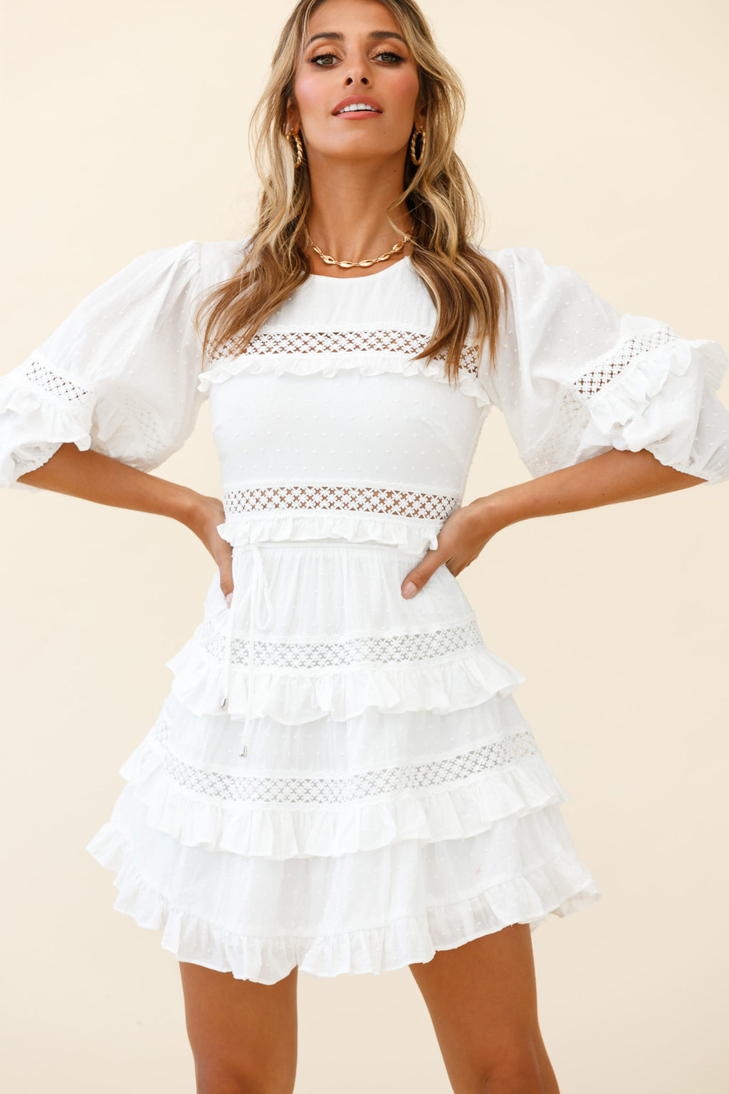 Dream About It Puff Sleeve Frill Dress White by Selfie Leslie