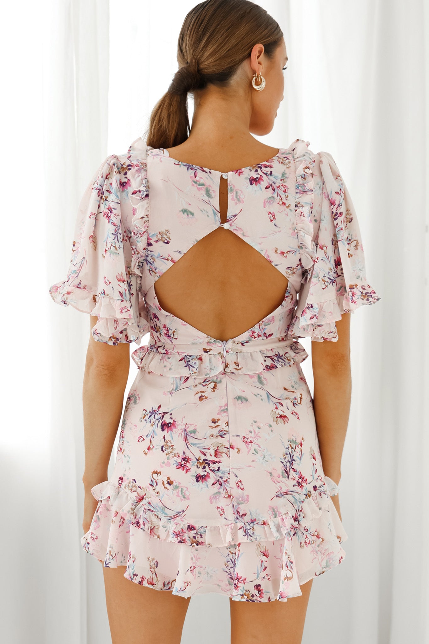My Belle Cut-Out Detail Frill Accent Dress Floral Print Pink by Selfie Leslie