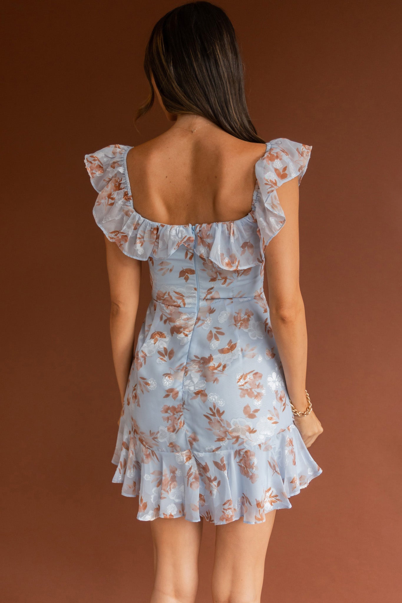 Flower Child Frill V-Neckline Dress Floral Blue by Selfie Leslie