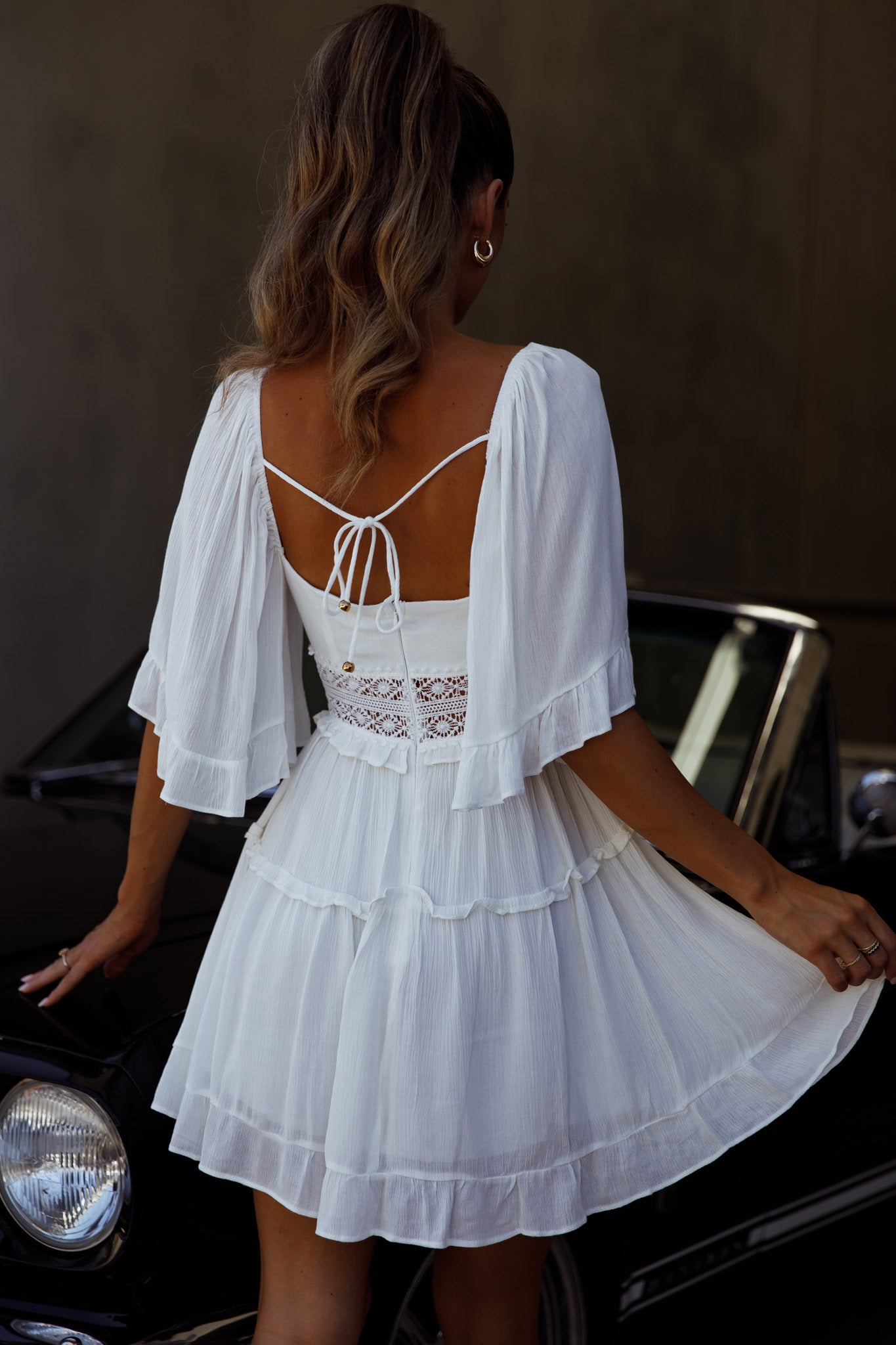 Desert Rose Bell Sleeve Mini Dress White - L Desert Rose Bell Sleeve Mini Dress White - L