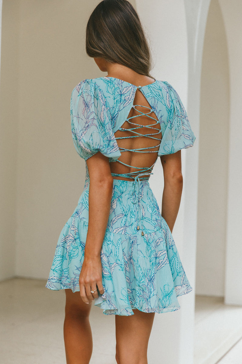 Petite Cherie Puff Sleeve Lace-Up Back Dress Lace White