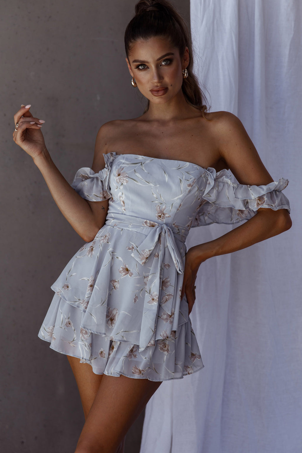 Verona Off-Shoulder Romper Floral Print Blue by Selfie Leslie