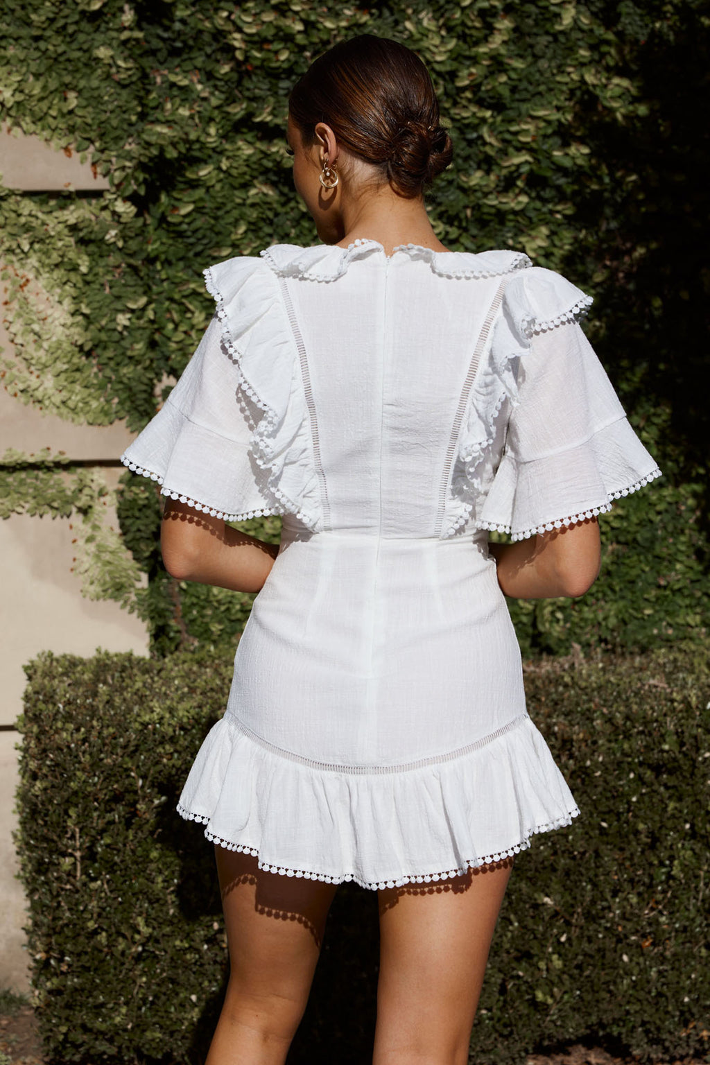 Shay Ruffle Lace Trim Mini Dress White by Selfie Leslie