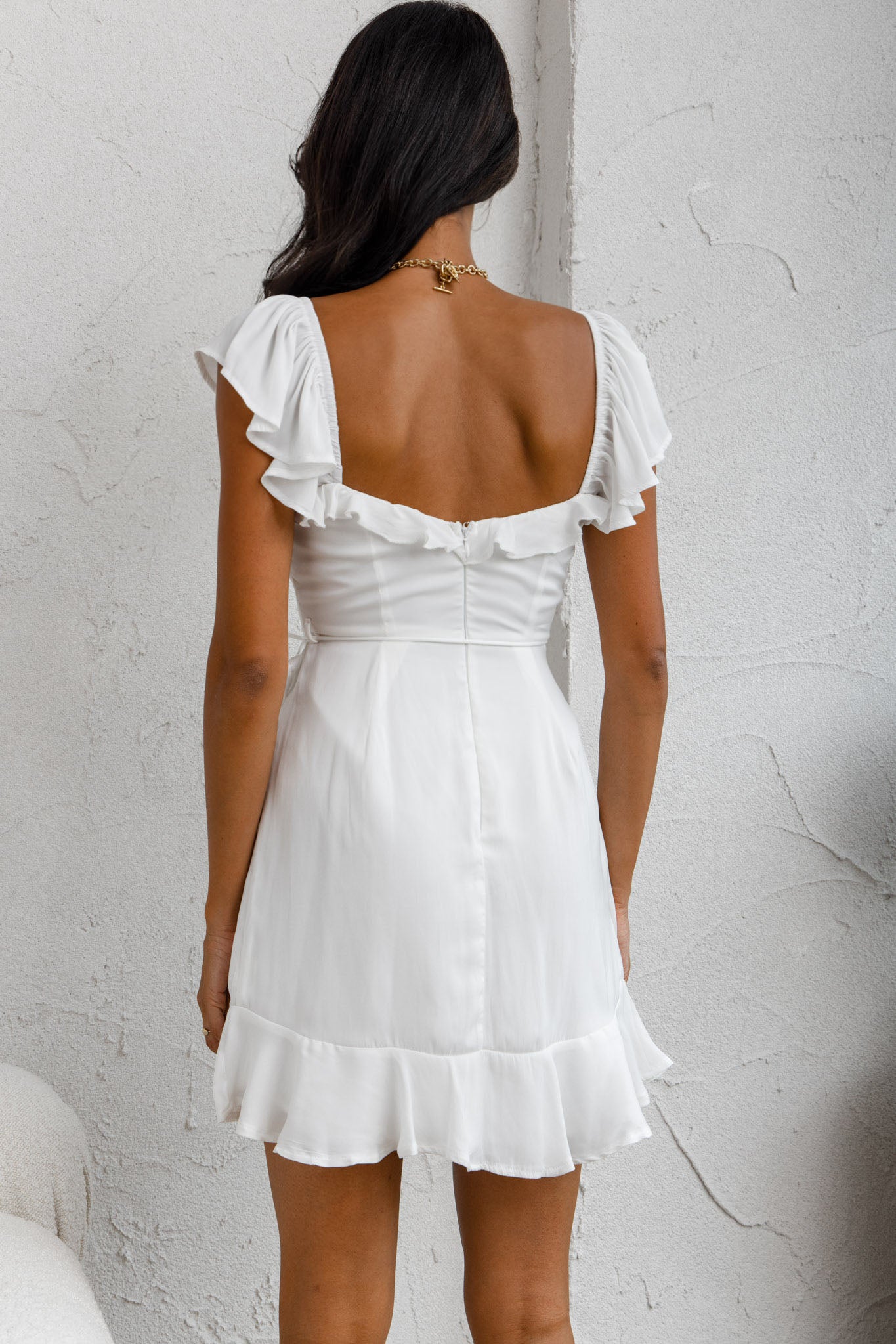 Thinkin' Bout You Ruffle Trim Waist-Tie Dress White by Selfie Leslie