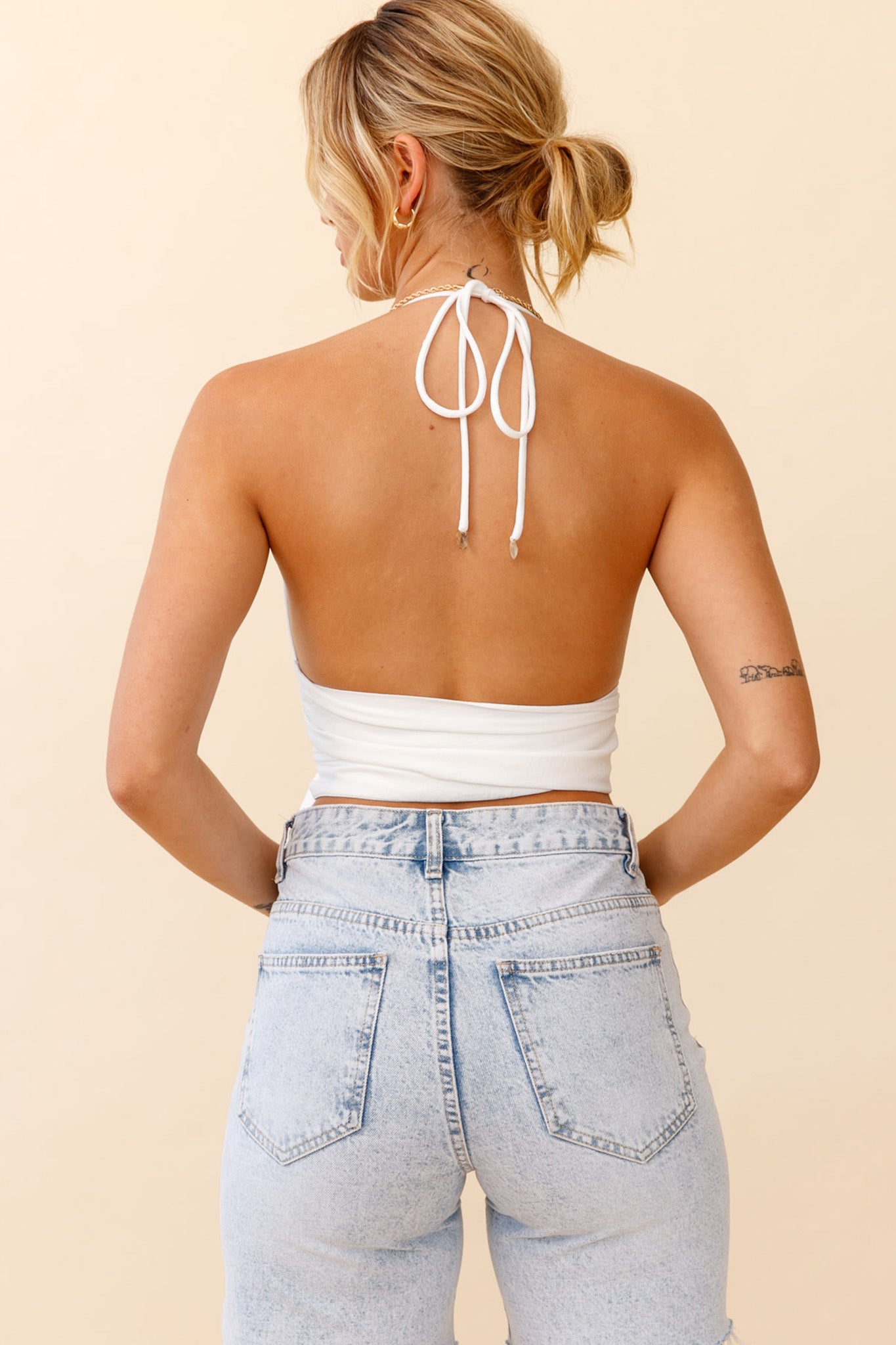 Starshine Halterneck Waist Tie Crop Top White by Selfie Leslie