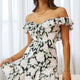 Sweet Melody Sweetheart Neckline Off-Shoulder Dress Floral Print Black/Nude