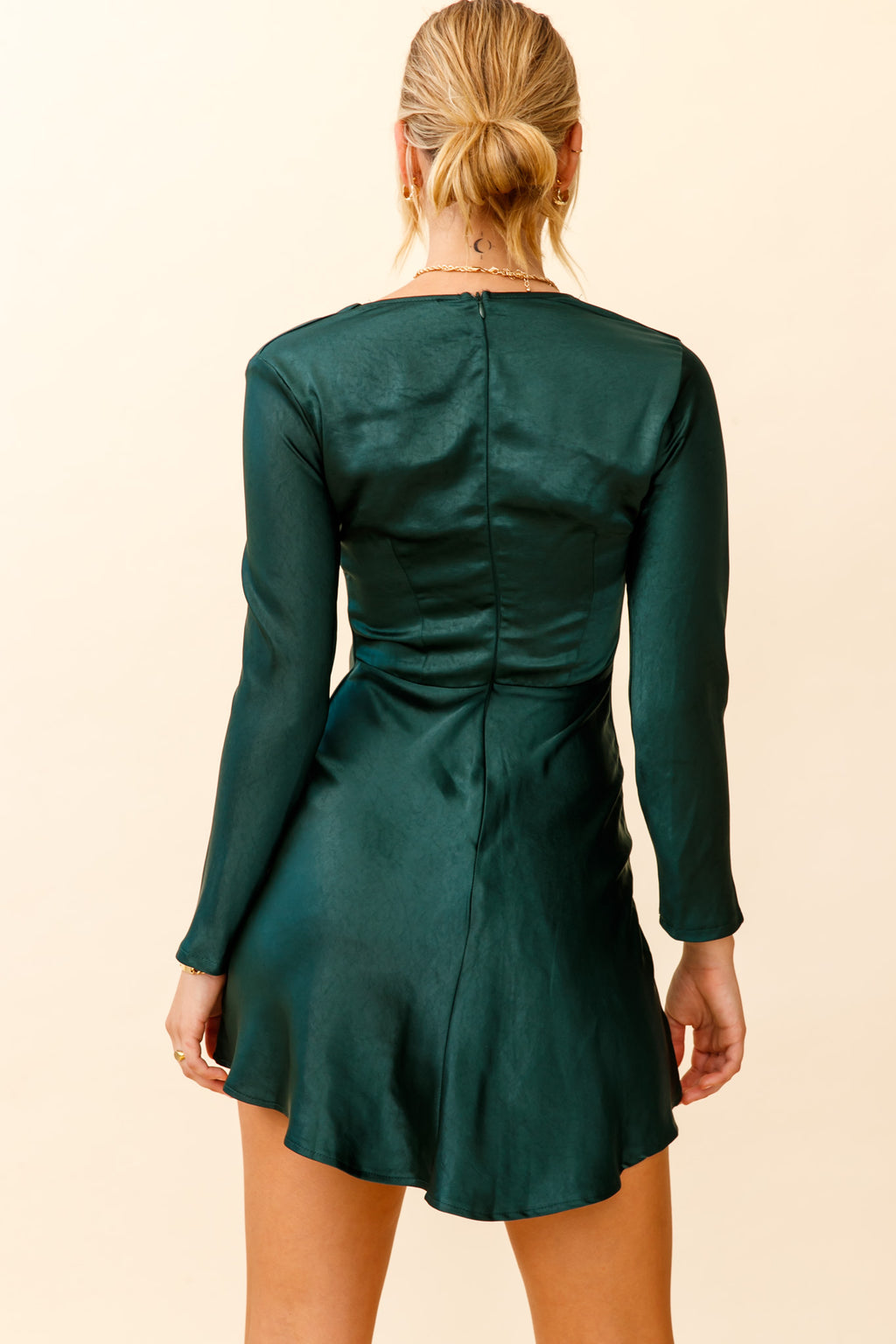 Solstice Long Sleeve Cowl Neck Mini Dress Forest Green by Selfie Leslie