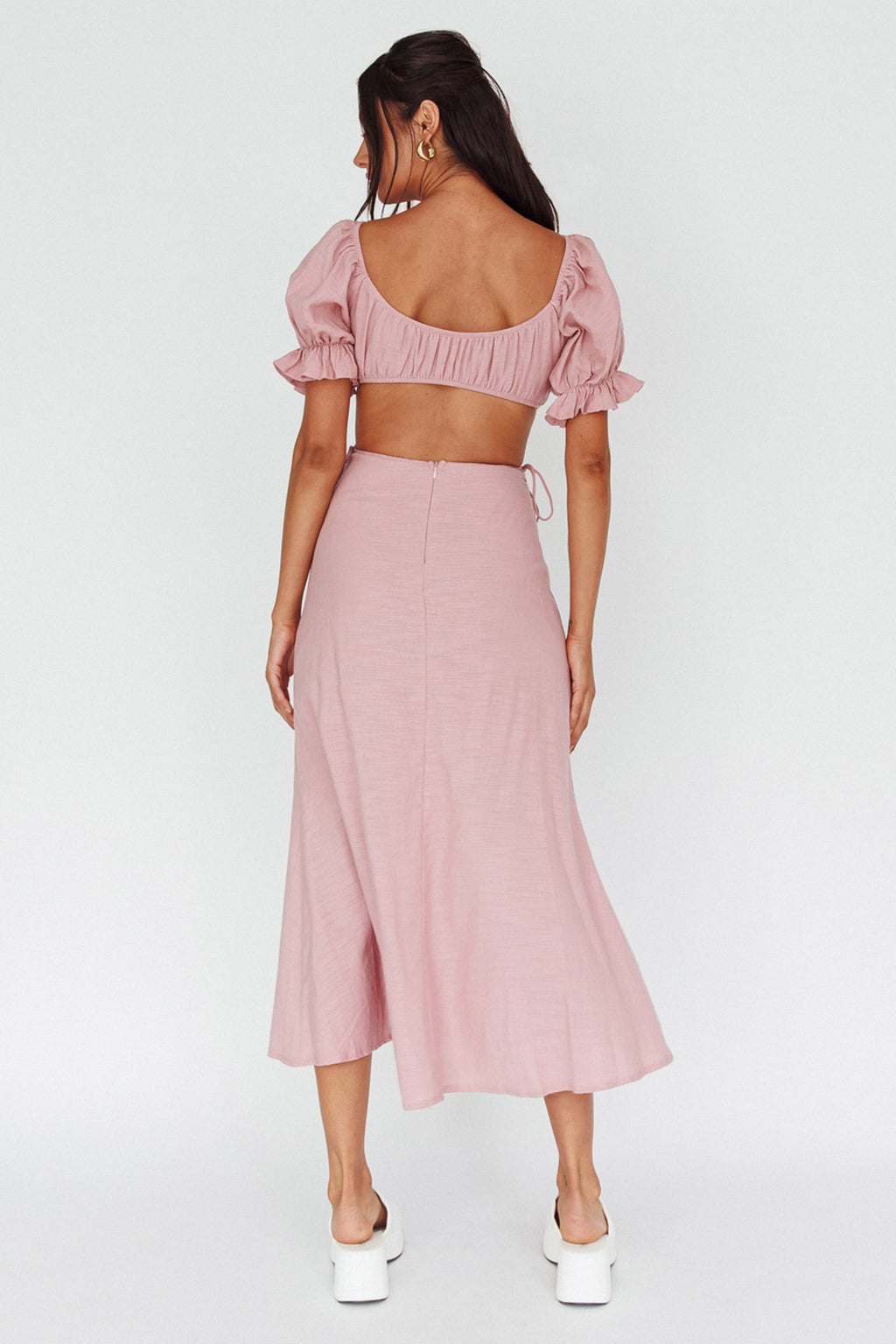Fancy Free Puff Sleeve Midi Dress Blush by Selfie Leslie