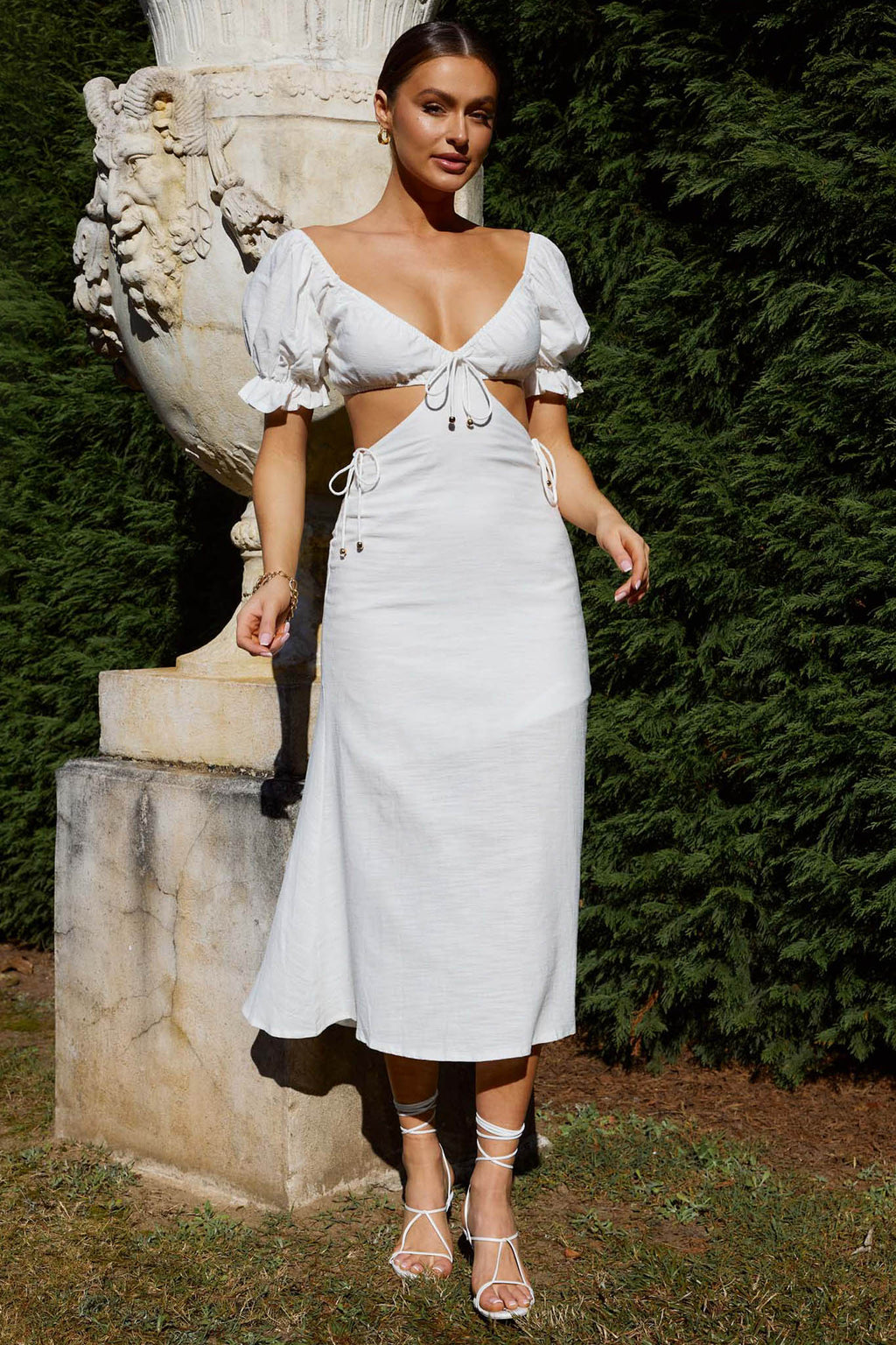 Fancy Free Puff Sleeve Midi Dress White by Selfie Leslie