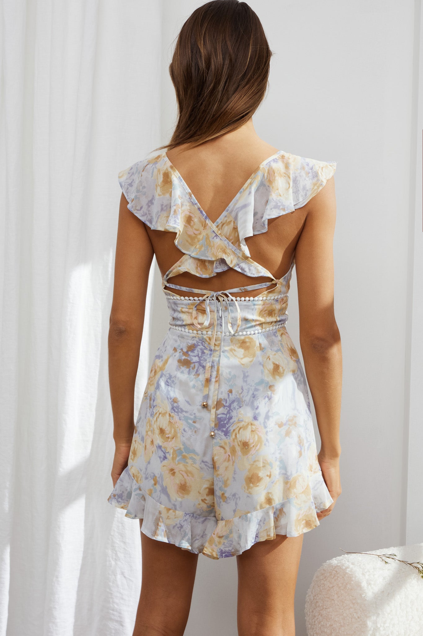 Catch Feelings Ruffle Strap Romper Floral Ink by Selfie Leslie