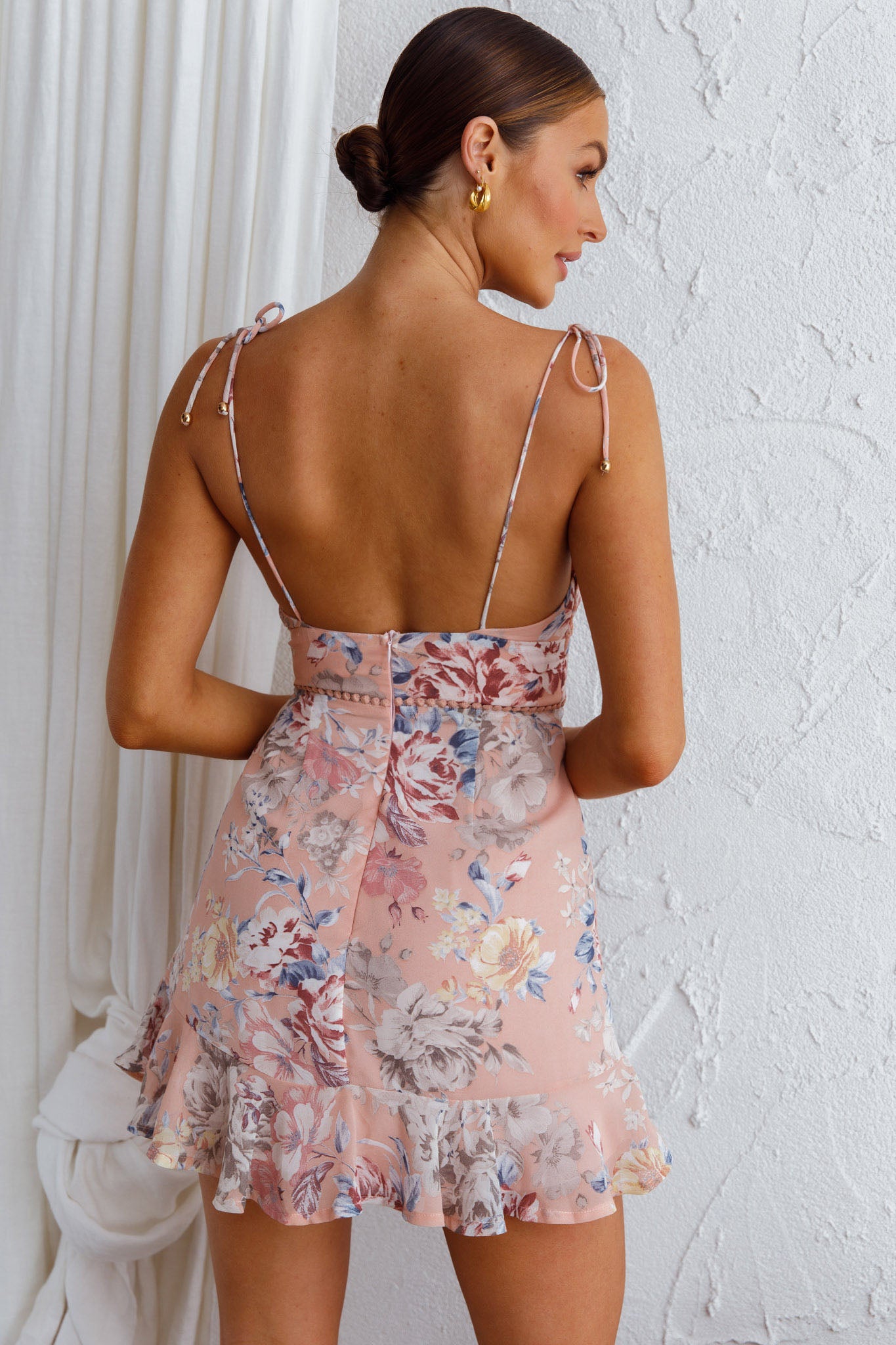 Catch Feelings Tied Shoulder Sweetheart Neckline Dress Floral Apricot by Selfie Leslie