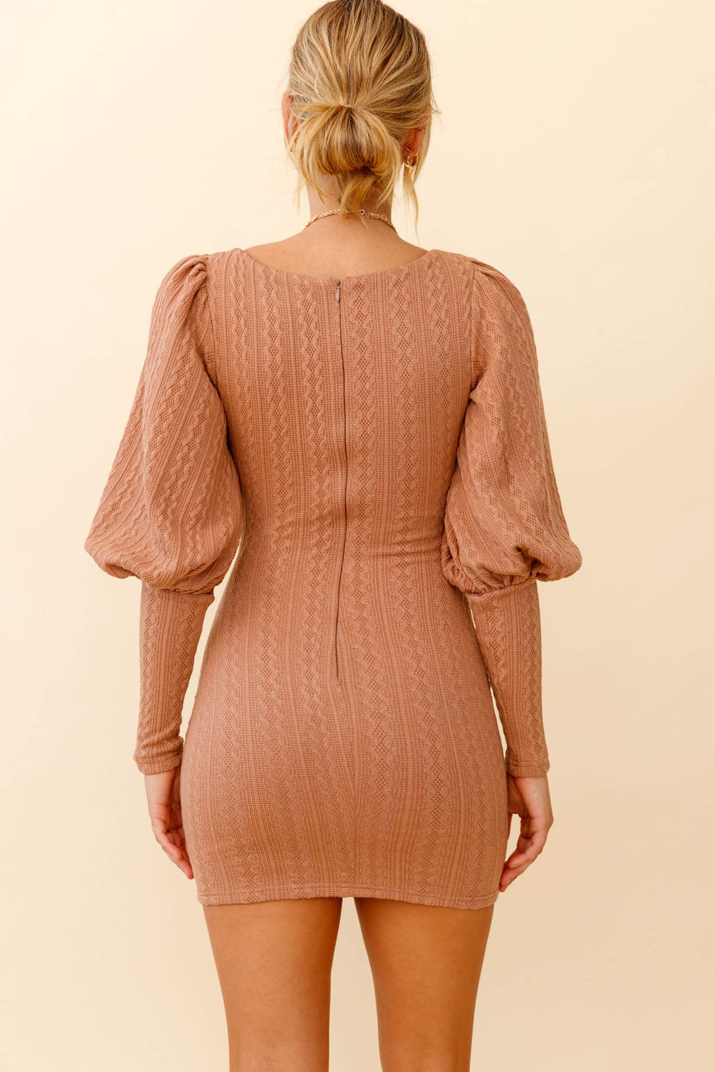 Moneymaker Lantern Sleeve Mini Dress Mocha by Selfie Leslie