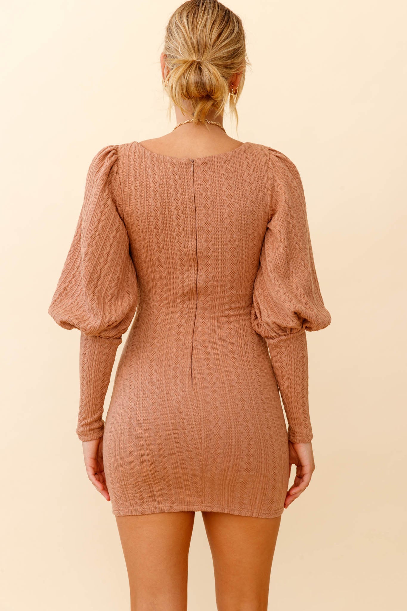 Moneymaker Lantern Sleeve Mini Dress Mocha by Selfie Leslie