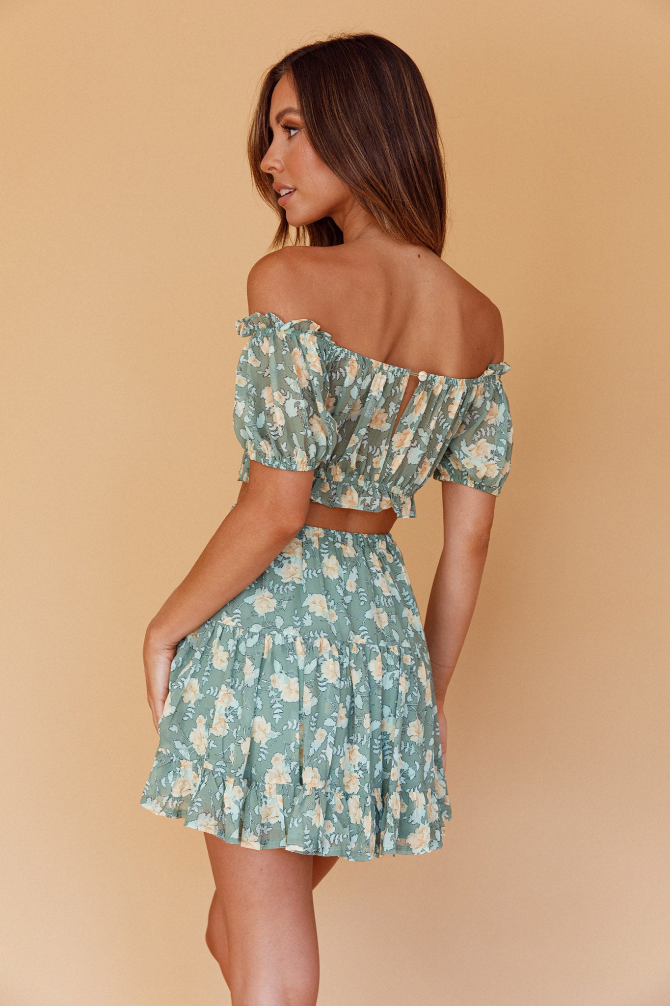 Archana Drawstring Waist Skirt Floral Green by Selfie Leslie