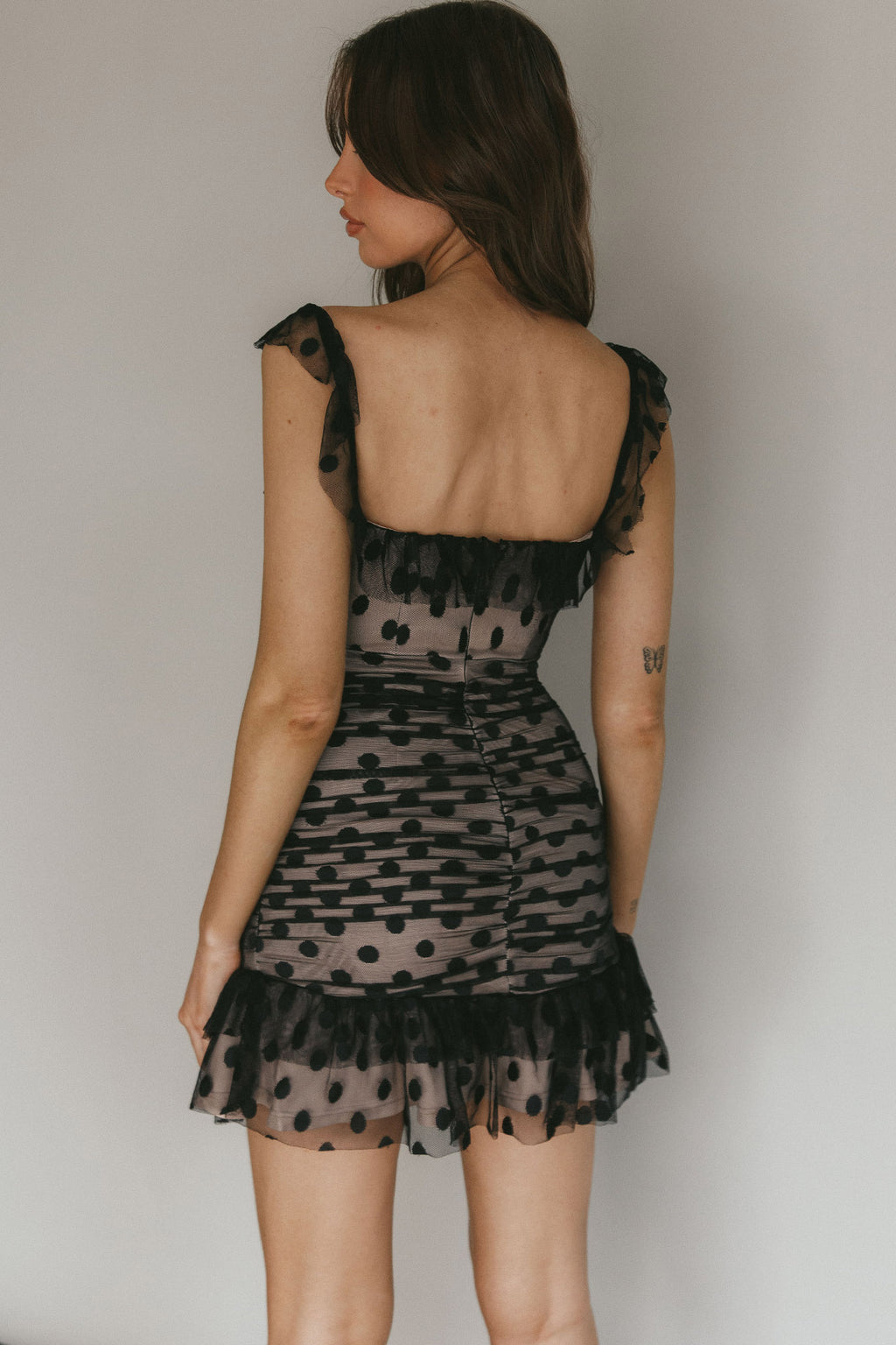 Matilda Frill Trim Mesh Mini Dress Polka Dot Black by Selfie Leslie