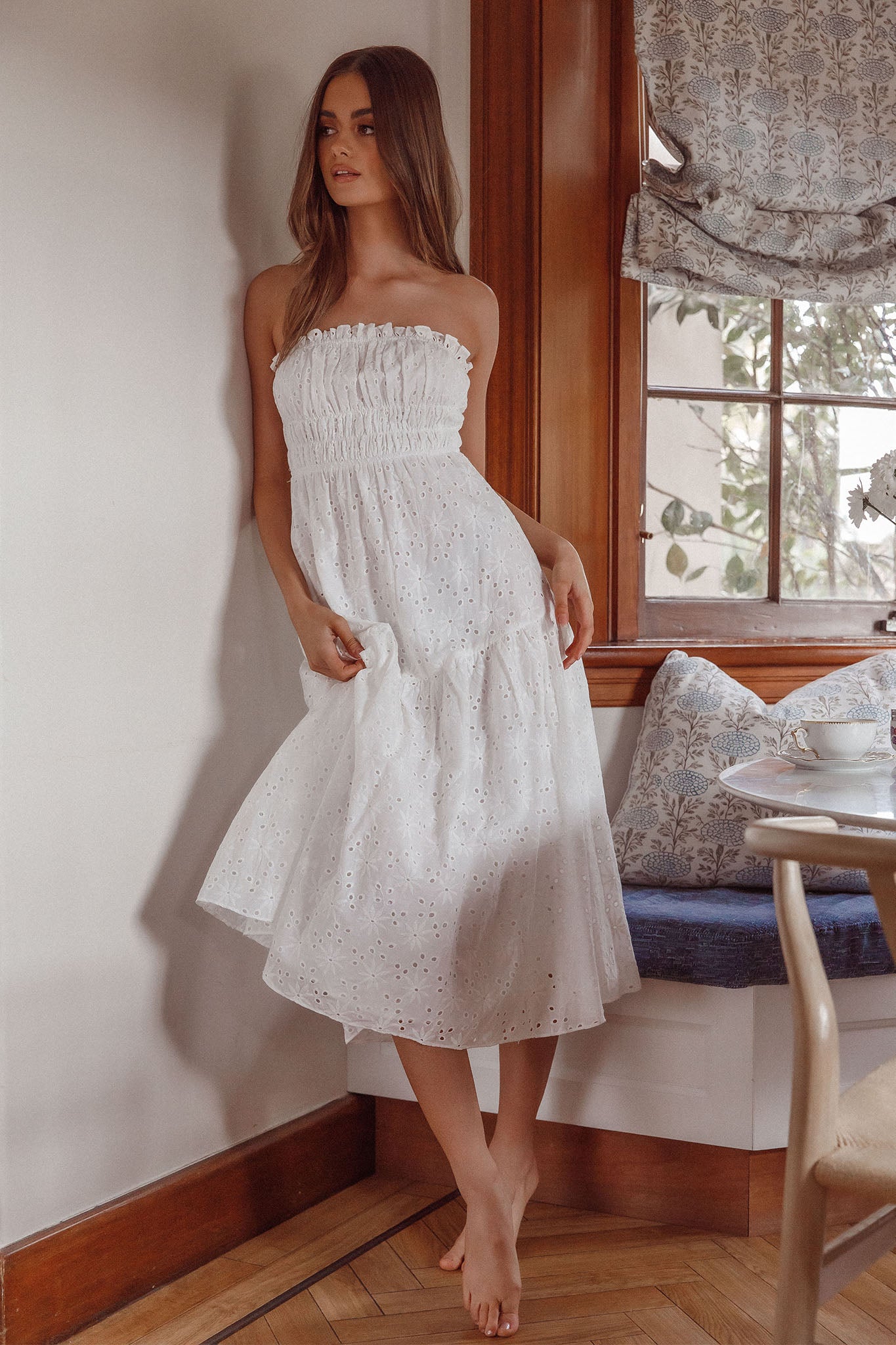 Chasing Sunshine Strapless Midi Dress White by Selfie Leslie