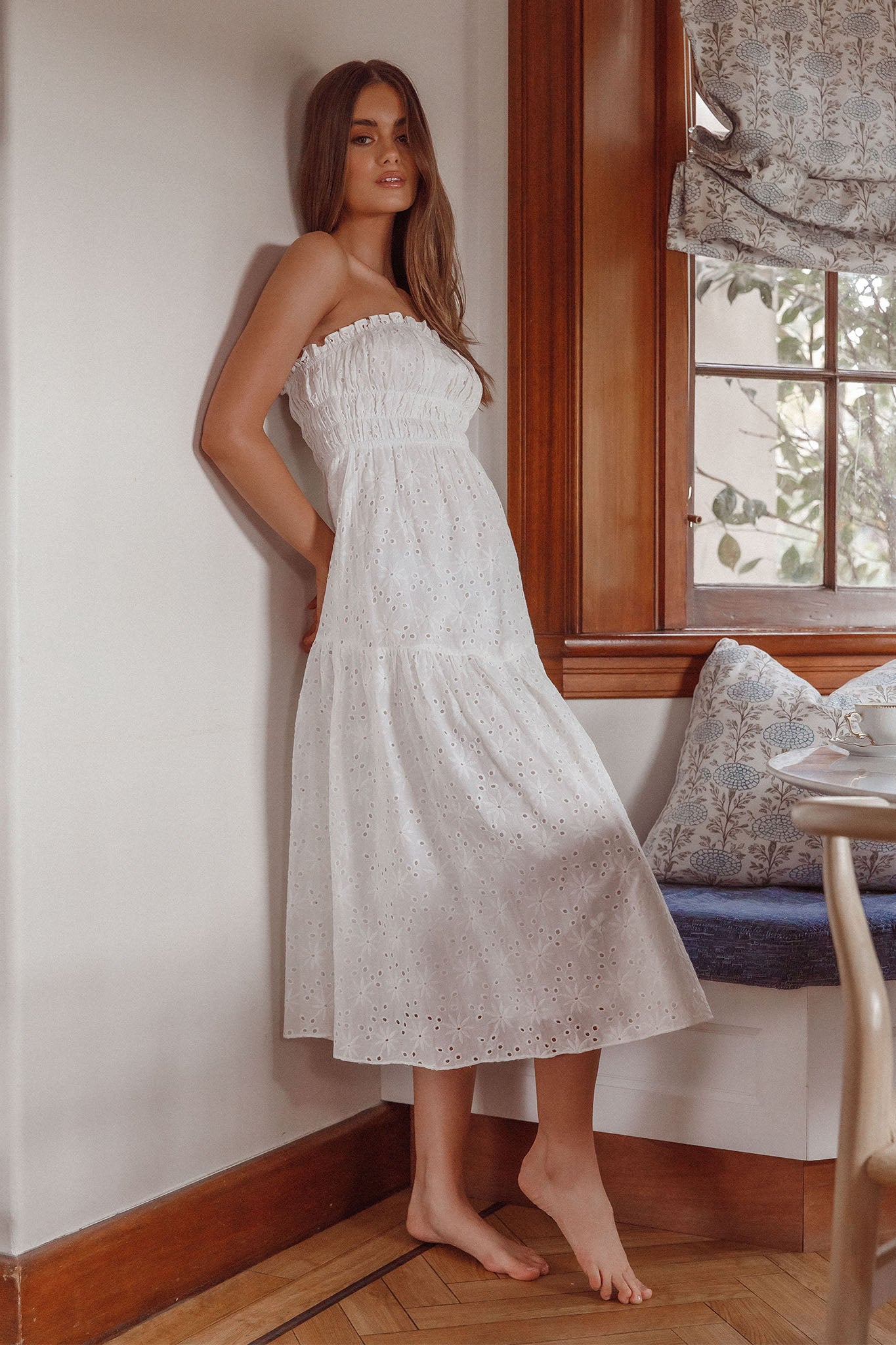 Chasing Sunshine Strapless Midi Dress White by Selfie Leslie