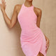 Sonoma Halterneck Faux Wrap Twist Back Stretch Mini Dress Hot Pink
