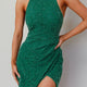 Sonoma Halterneck Faux Wrap Mesh Mini Dress Floral Green