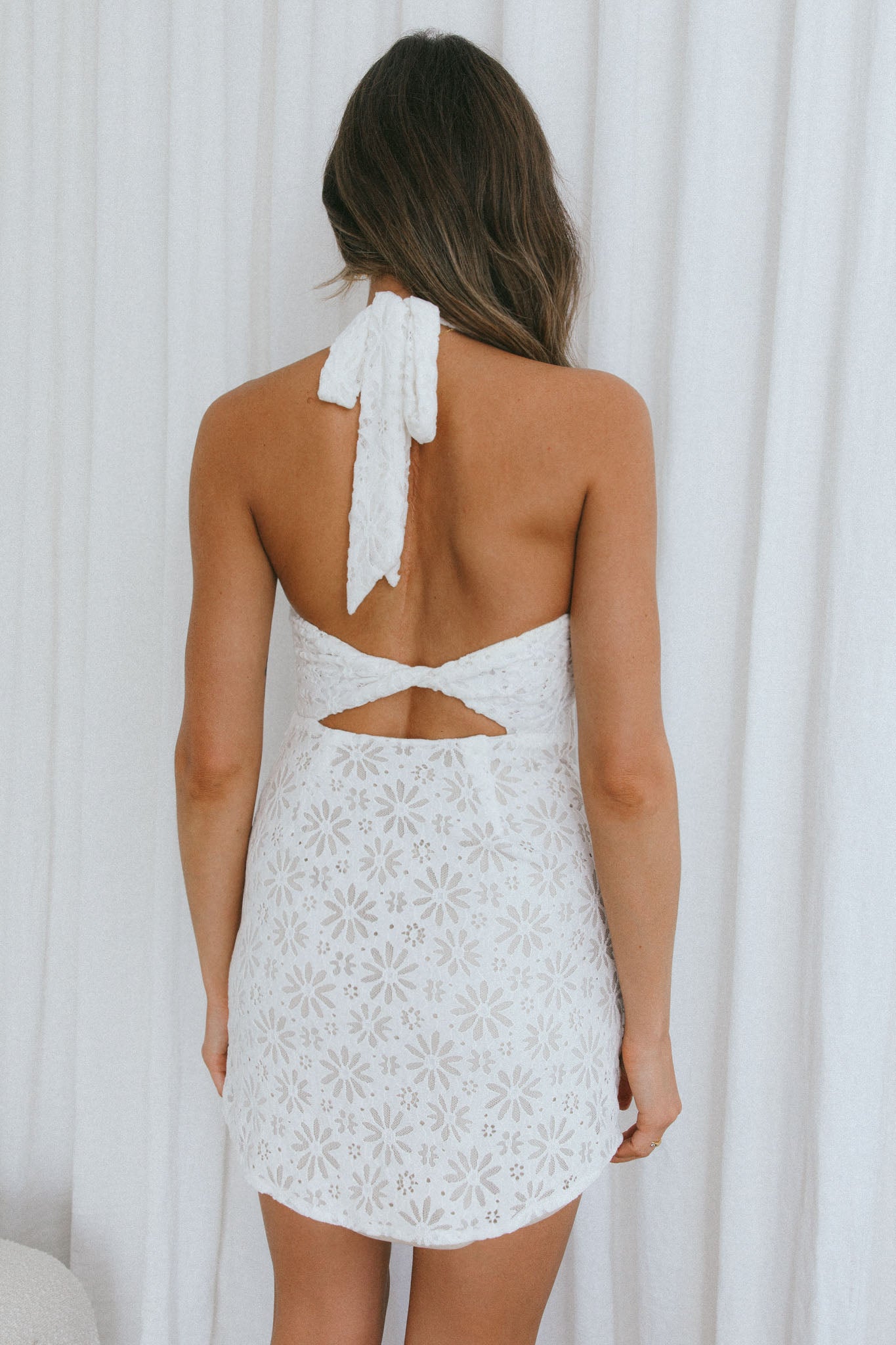 Sonoma Halterneck Faux Wrap Mesh Mini Dress Floral White by Selfie Leslie
