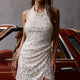 Sonoma Halterneck Faux Wrap Mini Dress Sequin Beige