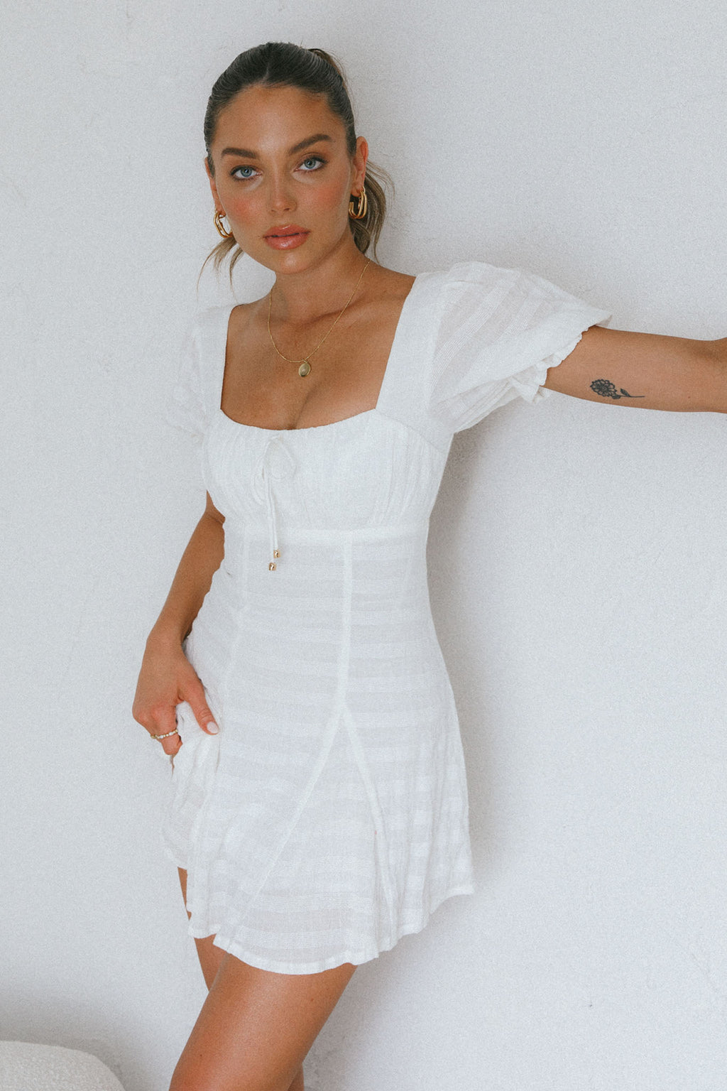Promise Keepers Puff Sleeve Mini Dress White by Selfie Leslie