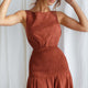 Antonine Elasticated Straps Shirred Waist Mini Dress Cinnamon