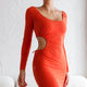 Nikola Cut-Out Feature Long Sleeve Bodycon Mini Dress Rust